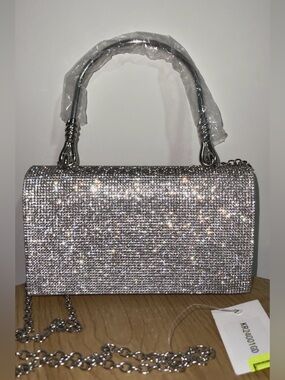 Brand new Silver Crystal Embellished Top-Handle Evening Bag